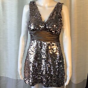 Forever Twenty One Silver Gray Sequin V Neck Party Cocktail Mini  Dress Sz M
